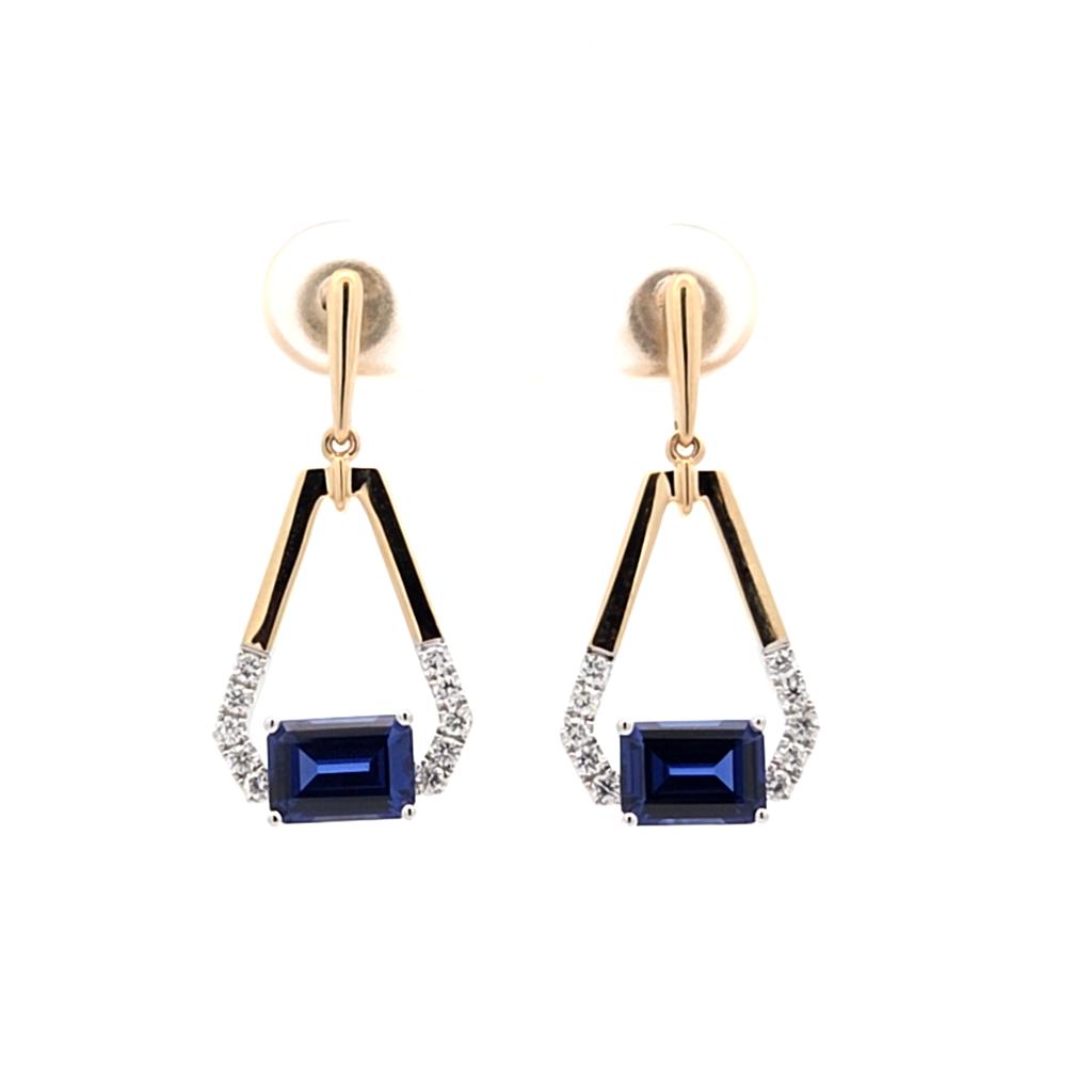 Chatham Lab-Grown Blue Sapphire & .24ctw Diamond Drops 14k