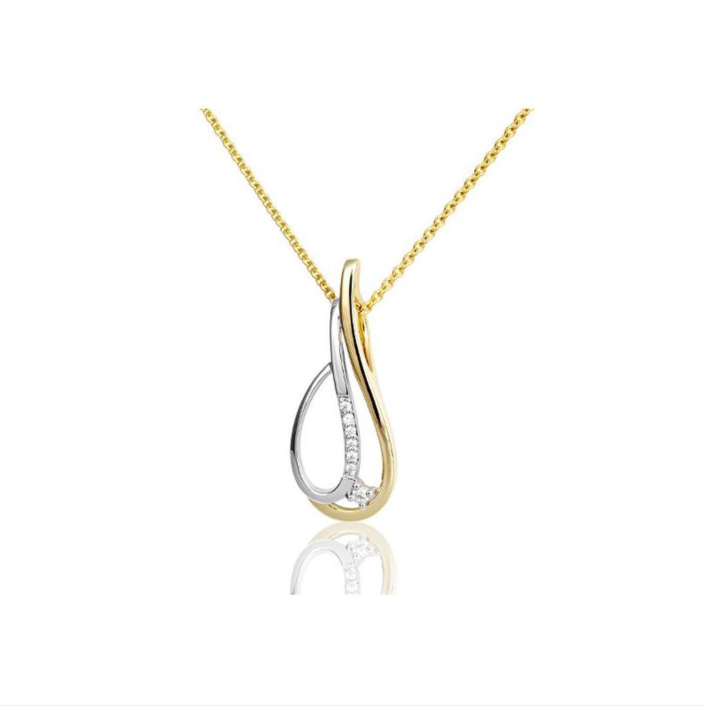 White Sapphire Double Loop Pendant in Two-Tone Silver