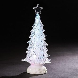 12" LED Rotating Tricolor Christmas Tree with White Base