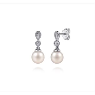 Gabriel Sterling Silver White Sapphire & Pearl Drop Earrings