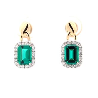Chatham Lab-Grown Emerald Drops w/ .28ctw Diamonds 14k