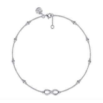 Gabriel Sterling Silver Infinity Bead Station Anklet, 10"