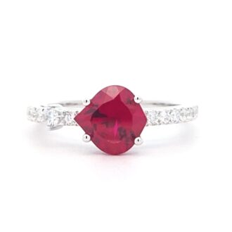 Lab-Grown Ruby & .31ctw Diamond Ring in 14k White Gold