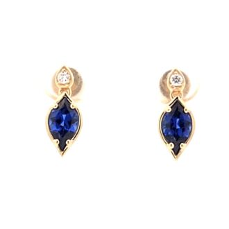 14k Gold Chatham Lab-Grown Blue Sapphire & Diamond Dangles