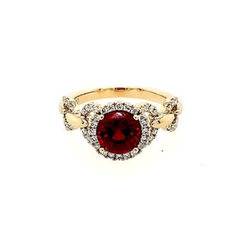 Fashion Ring with Lab Grown Ruby and .35ctw Round Lab Grown Diamonds in 14k Yellow Gold