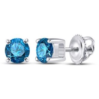 Round Blue Diamond Studs .50ctw in 10k White Gold