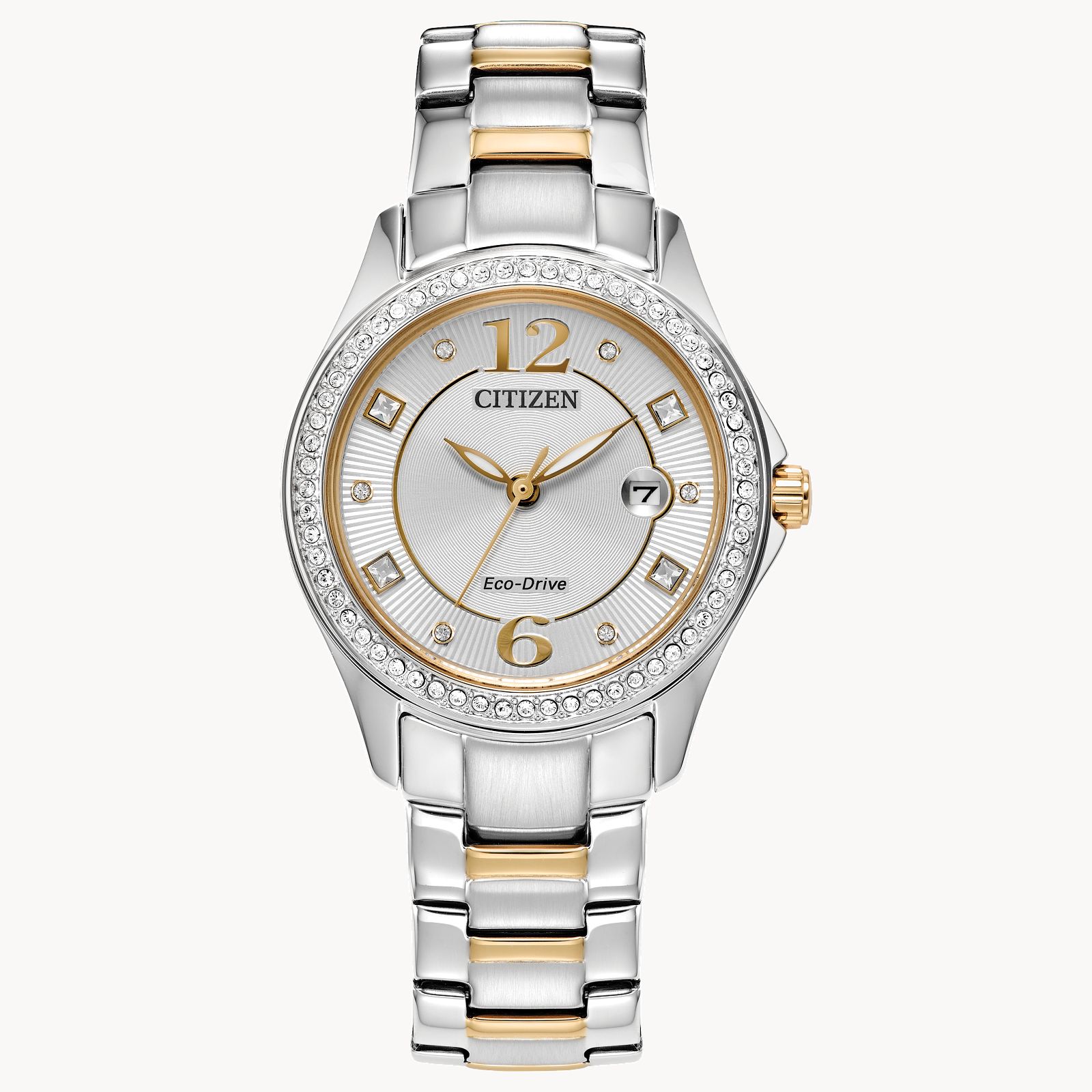 Women's Two-Tone Stainless Steel Dress Watch with White Dial & Crystal Case