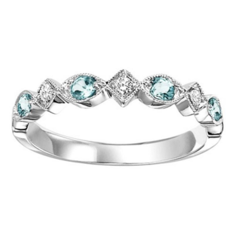 Stackable Ring with Aquamarine and .06ctw Round Diamonds in 10k White Gold