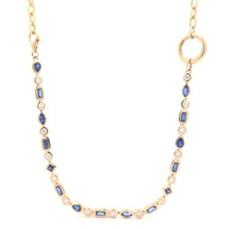 Blue Sapphire & 0.72ctw Diamond Open Link Necklace 16"