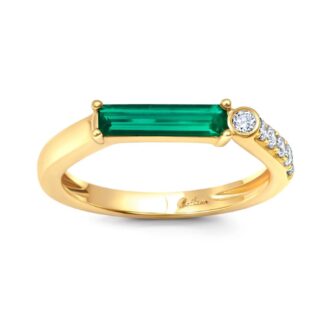 14k Yellow Gold Emerald Baguette & .20ctw Lab Diamond Ring