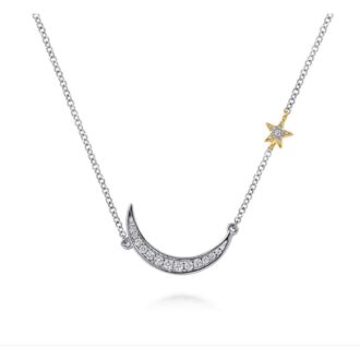 Gabriel & Co Moon & Star Diamond Necklace 14k Gold & Silver