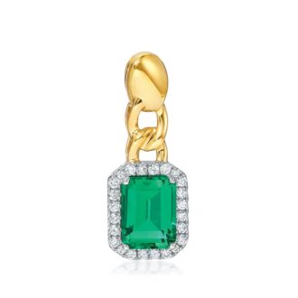 Emerald-Cut Lab-Grown Emerald Necklace w/.18ctw Diamonds 14k