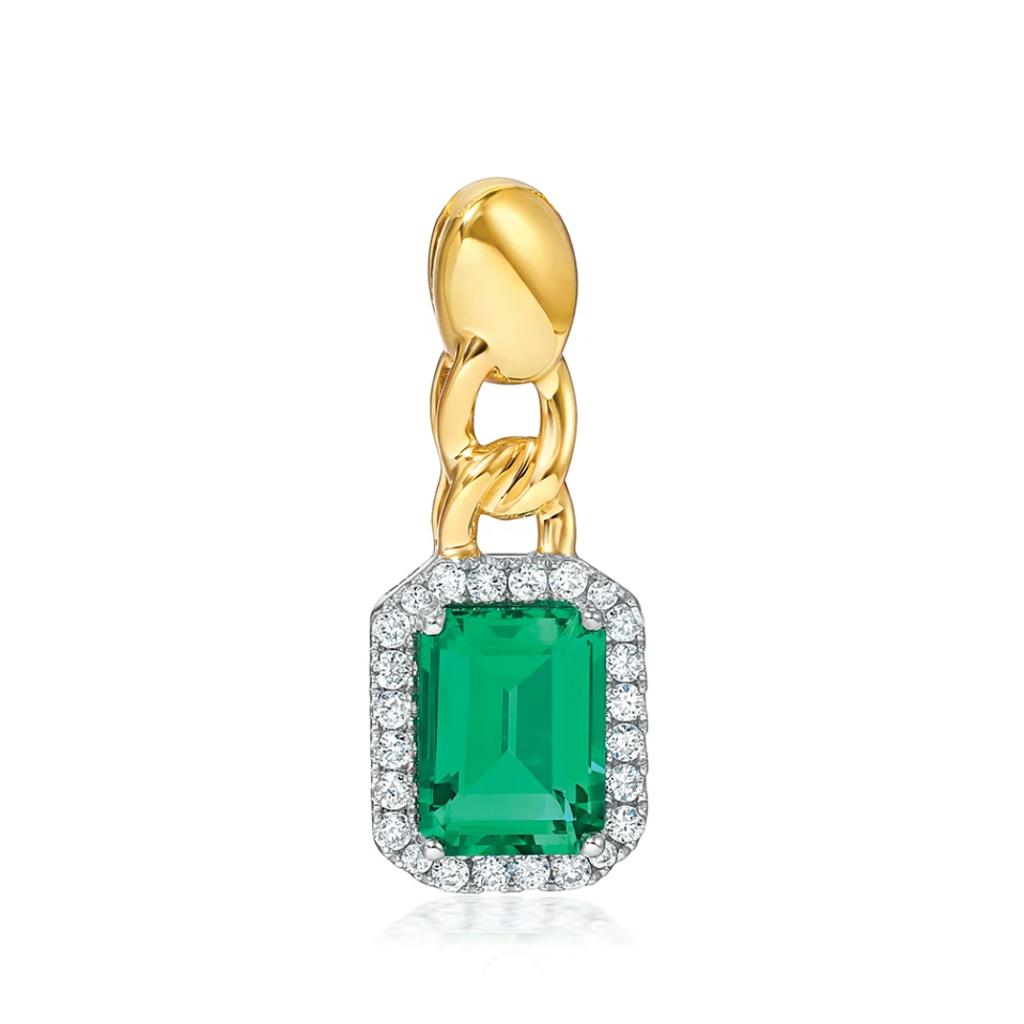 Emerald-Cut Lab-Grown Emerald Necklace w/.18ctw Diamonds 14k