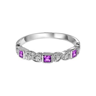Stackable Ring with Ruby and .09ctw Round Diamonds in 10k White Gold