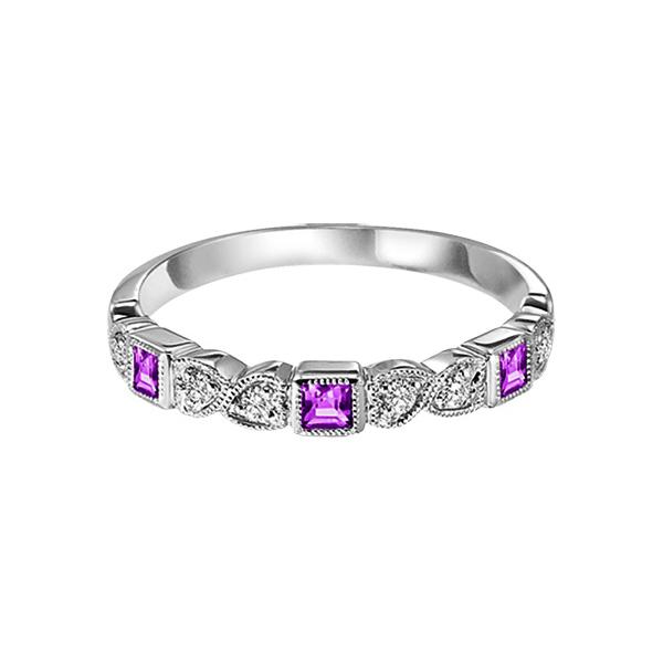 Stackable Ring with Ruby and .09ctw Round Diamonds in 10k White Gold