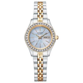 Citizen Ladies Two-Tone Crystal Bezel Gray Dial Dress Watch