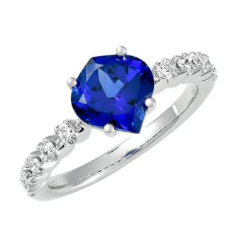 Fashion Ring with Lab Grown Sapphire and .24ctw Round Lab Grown Diamonds in 14k White Gold
