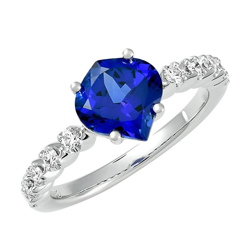 Fashion Ring with Lab Grown Sapphire and .24ctw Round Lab Grown Diamonds in 14k White Gold