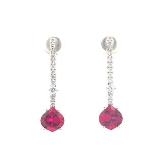 14k White Gold Chatham Lab Ruby & .34ctw Diamond Bar Drops