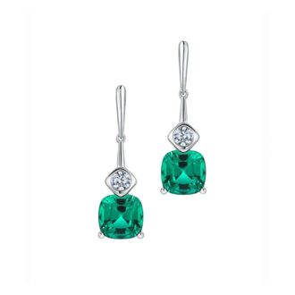 Chatham Lab-Grown Emerald & .25ctw Diamond Drop Earrings