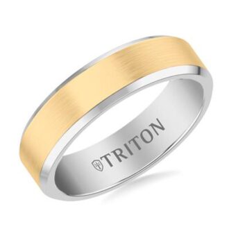 Two-Tone Yellow/White Tungsten 6mm Brushed Wedding Band