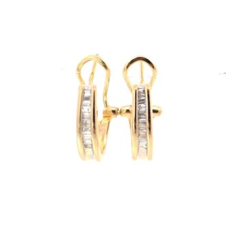 14K Yellow Gold Baguette Diamond Hoops 0.25 CTW, Omega Backs