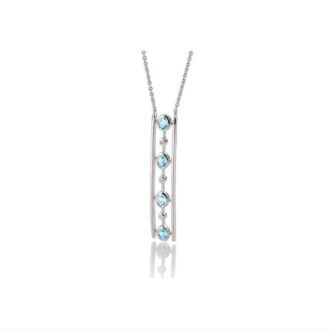 Breuning Oval Blue Topaz & White Sapphire Bar Pendant Silver