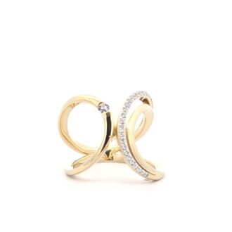 Yellow Gold Plated White Sapphire Wide Double Loop Ring