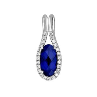 Lab-Grown Sapphire Pendant .23ctw Diamonds 14k White Gold