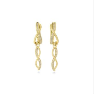 Gold-Plated White Sapphire Infinity Dangle Hoop Earrings