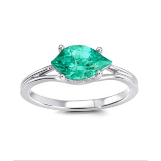 Flame Hidden Halo Lab Grown Chrysoprase Ring 14k White Gold