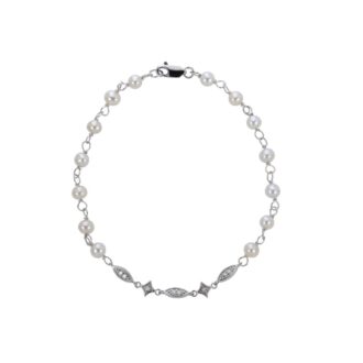 6-6.5mm Freshwater Pearl & Diamond Sterling Silver Bracelet