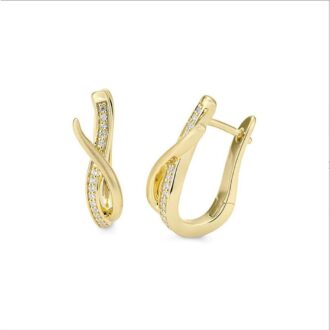 Yellow Gold-Plated White Sapphire Satin/Polish Hoop Earrings