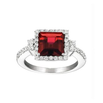 Lab-Grown Ruby Halo Ring .53ctw Diamonds 14k White Gold