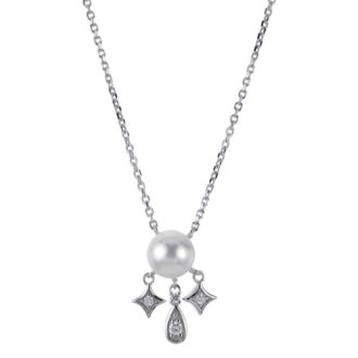 7-7.5mm Freshwater Pearl & Diamond Dangle Necklace, 16-18 in