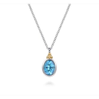 Gabriel Bujukan Oval Blue Topaz Necklace 14k Gold & Silver