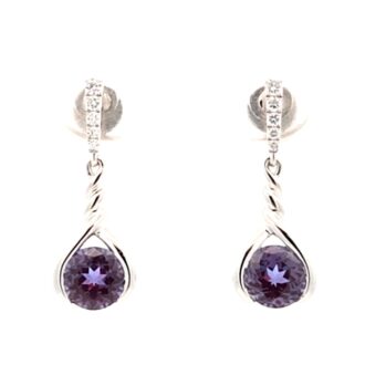 14K White Gold Lab-Grown Alexandrite & .09ctw Diamond Drops