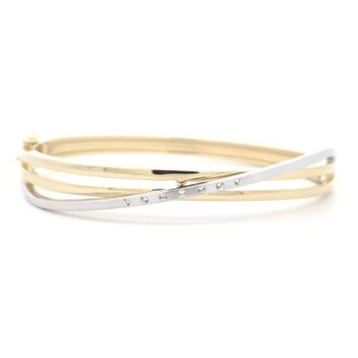 Two-Tone Satin Bypass Bangle Bracelet with White Sapphire