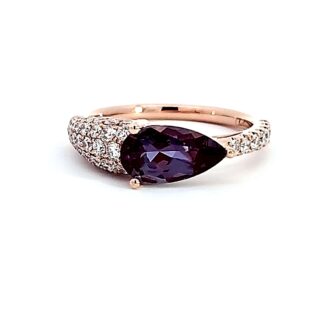 Fashion Ring with Pear Cut Lab Grown Alexandrite and .58ctw Round Diamonds in 14k Rose Gold