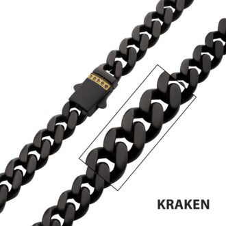 Inox Men's 24" Black Steel Cuban Chain w/ Black Sapphire