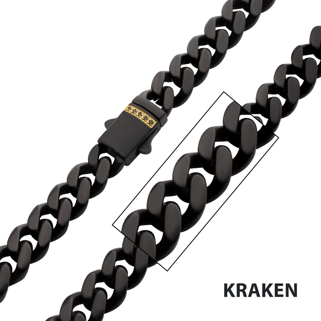 Inox Men's 24" Black Steel Cuban Chain w/ Black Sapphire