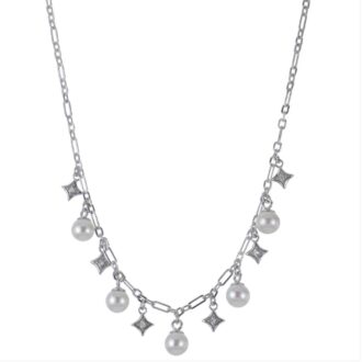 18" Freshwater Pearl Station Necklace, 0.04ctw Diamonds