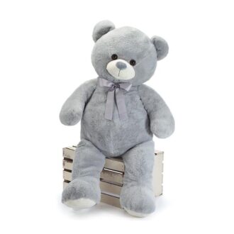 40-Inch Gray Plush Teddy Bear with Bow
