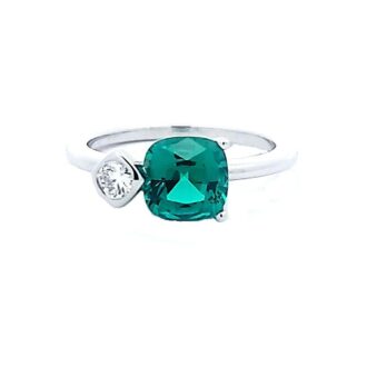 Lab Grown Emerald Ring with .11ctw Diamonds 14k White Gold
